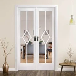 W4 Reims Room Divider Internal Door & Frame Kit - Bevelled Clear Glass - White Primed - 2031x1246mm Wide