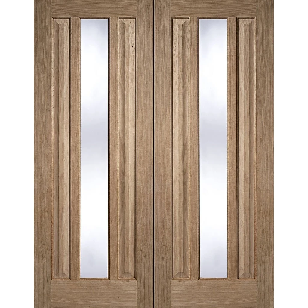 Kilburn 1 Pane Oak Internal Door Pair - Clear Glass 2 Kilburn 1 Pane Oak Internal Door Pair - Clear Glass - Image 2