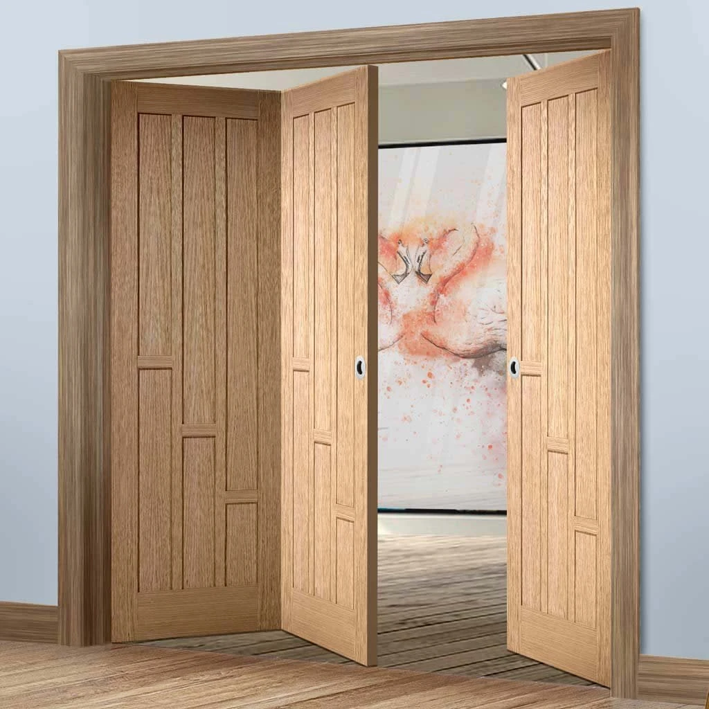 Three Folding Doors & Frame Kit - Coventry Contemporary Panel Oak 2+1 - Unfinished 2 Three Folding Doors & Frame Kit - Coventry Contemporary Panel Oak 2+1 - Unfinished - Image 2