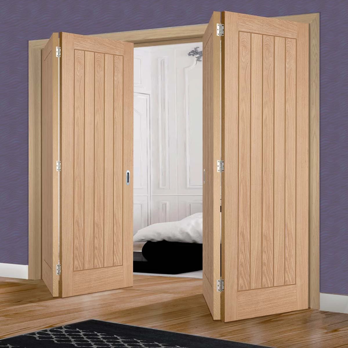 Four Folding Doors & Frame Kit - Belize Oak 2+2 Folding Door - Prefinished 1 Four Folding Doors & Frame Kit - Belize Oak 2+2 Folding Door - Prefinished