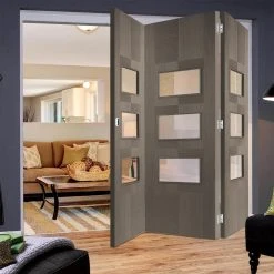 Three Folding Doors & Frame Kit - Apollo 3 Pane Chocolate Grey 3+0 - Clear Glass - Prefinished