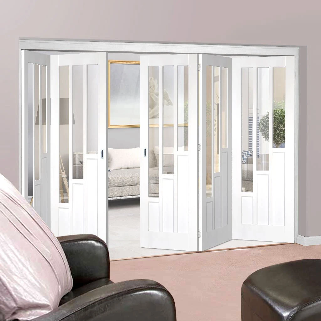 Five Folding Doors & Frame Kit - Coventry 3+2 - Clear Glass - White Primed 2 Five Folding Doors & Frame Kit - Coventry 3+2 - Clear Glass - White Primed - Image 2