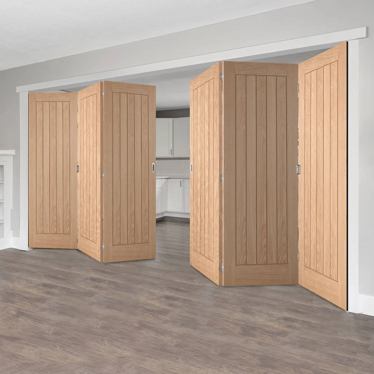 Six Folding Doors & Frame Kit - Belize Oak 3+3 - Prefinished 2 Six Folding Doors & Frame Kit - Belize Oak 3+3 - Prefinished - Image 2