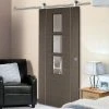 Sirius Tubular Stainless Steel Sliding Track & Alcaraz Chocolate Grey Door - Clear Glass - Prefinished