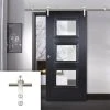 Saturn Tubular Stainless Steel Sliding Track & Amsterdam Black Primed Door - Clear Glass - Unfinished
