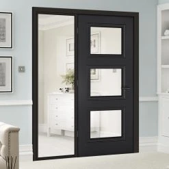 ThruEasi Black Room Divider - Antwerp 3 Pane Primed Clear Glass Unfinished Door With Full Glass Side