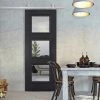 Top Mounted Stainless Steel Sliding Track & Door - Antwerp 3 Pane Black Primed Door - Clear Glass