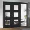 ThruEasi Black Room Divider - Antwerp 3 Pane Primed Clear Glass Unfinished Door Pair With Full Glass Side
