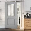 Sirius Tubular Stainless Steel Sliding Track & Arnhem Grey Primed Door - Clear Glass - Unfinished