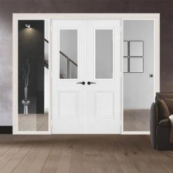 ThruEasi White Room Divider - Arnhem 1 Pane 1 Panel Clear Glass Primed Door Pair With Full Glass Sides