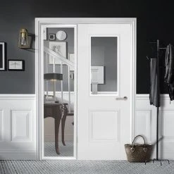 ThruEasi White Room Divider - Arnhem 1 Pane 1 Panel Clear Glass Primed Door With Full Glass Side
