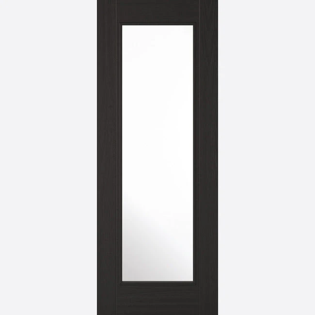 Premium Single Sliding Door & Wall Track - Diez Charcoal Black 1L Door - Raised Mouldings - Clear Glass - Prefinished 2 Premium Single Sliding Door & Wall Track - Diez Charcoal Black 1L Door - Raised Mouldings - Clear Glass - Prefinished - Image 2