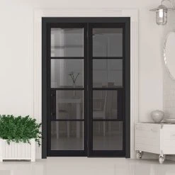 ThruEasi Room Divider - Chelsea 4 Pane Black Primed Tinted Glass Unfinished Door With Single Side
