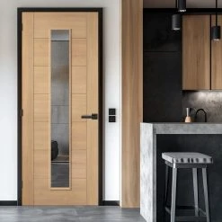 Carini Oak Internal Internal Door - Long Clear Glass - Prefinished