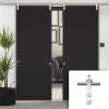 Saturn Tubular Stainless Steel Sliding Track & Chelsea 4 Panel Black Primed Double Door