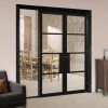 ThruEasi Black Room Divider - Chelsea 4 Pane Primed Clear Glass Unfinished Door Pair With Full Glass Side