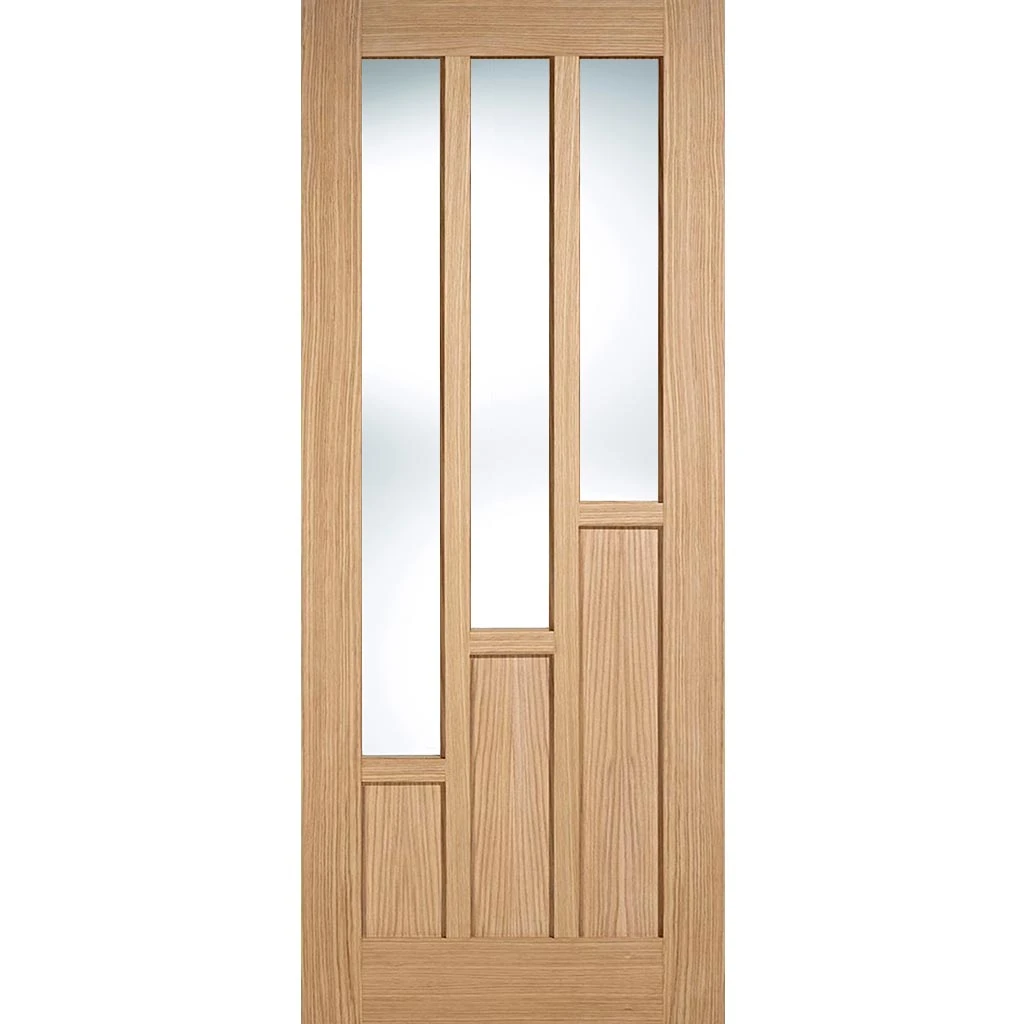Premium Double Sliding Door & Wall Track - Coventry Contemporary Oak Door - Clear Glass - Unfinished 2 Premium Double Sliding Door & Wall Track - Coventry Contemporary Oak Door - Clear Glass - Unfinished - Image 2