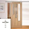 Saturn Tubular Stainless Steel Sliding Track & Coventry Contemporary Oak Door - Clear Glass - Unfinished