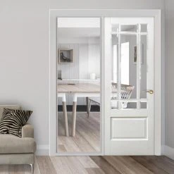 ThruEasi White Room Divider - Downham Bevelled Clear Glass Primed Door With Full Glass Side