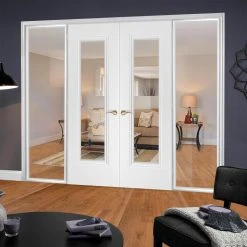 ThruEasi White Room Divider - Eindhoven 1 Pane Primed Clear Glass Door Pair With Full Glass Sides