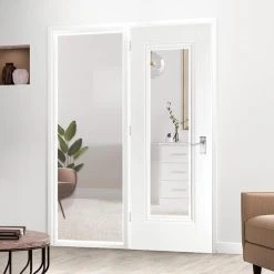 ThruEasi White Room Divider - Eindhoven 1 Pane Primed Clear Glass Door With Full Glass Side