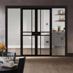 ThruEasi Black Room Divider - Greenwich Primed Clear Glass Unfinished Door Pair With Full Glass Sides