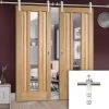 Saturn Tubular Stainless Steel Sliding Track & Kilburn 1 Pane Oak Double Door - Clear Glass - Unfinished