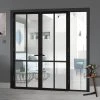 ThruEasi Black Room Divider - Liberty 4 Pane Primed Clear Glass Unfinished Door Pair With Full Glass Side
