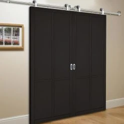 Sirius Tubular Stainless Steel Sliding Track & Liberty 4 Panel Double Door - Black Primed