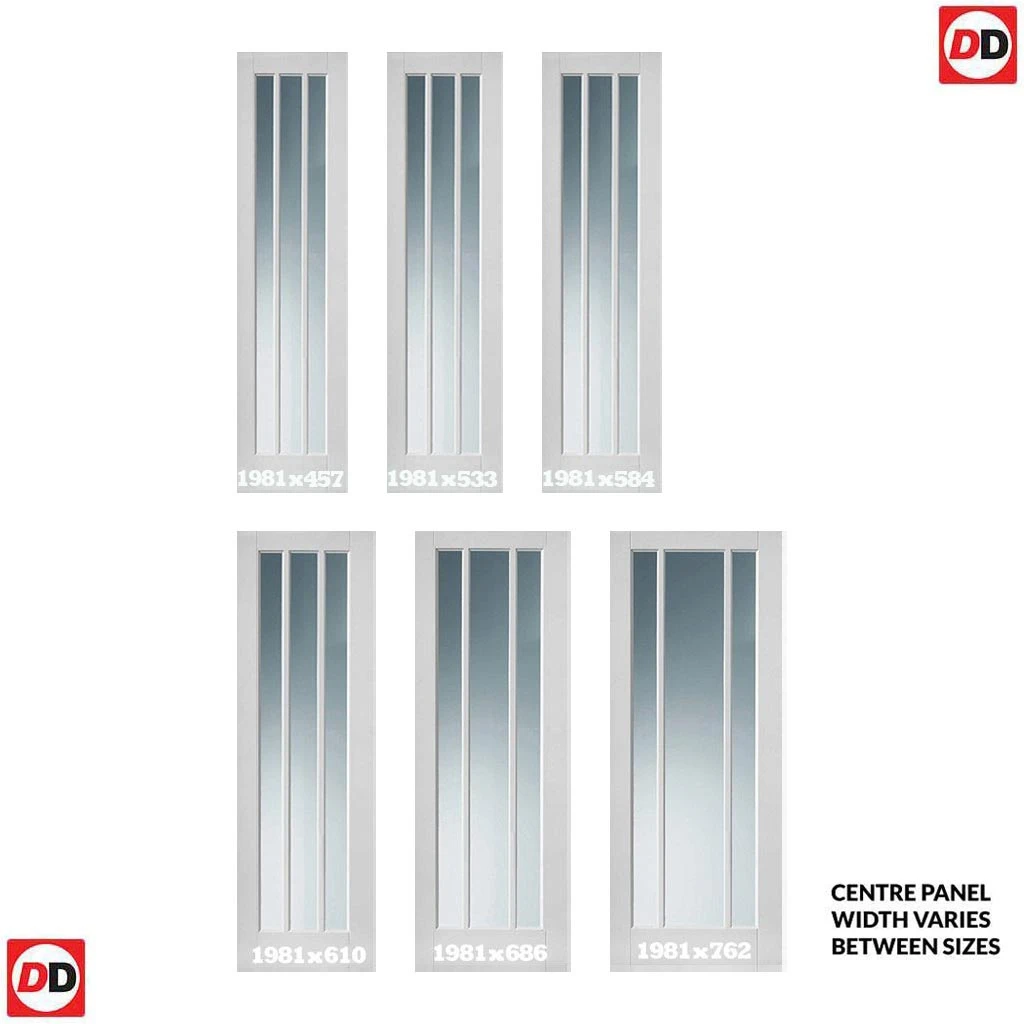 Lincoln 3 Pane Internal Door Pair - Clear Glass - White Primed 4 Lincoln 3 Pane Internal Door Pair - Clear Glass - White Primed - Image 4