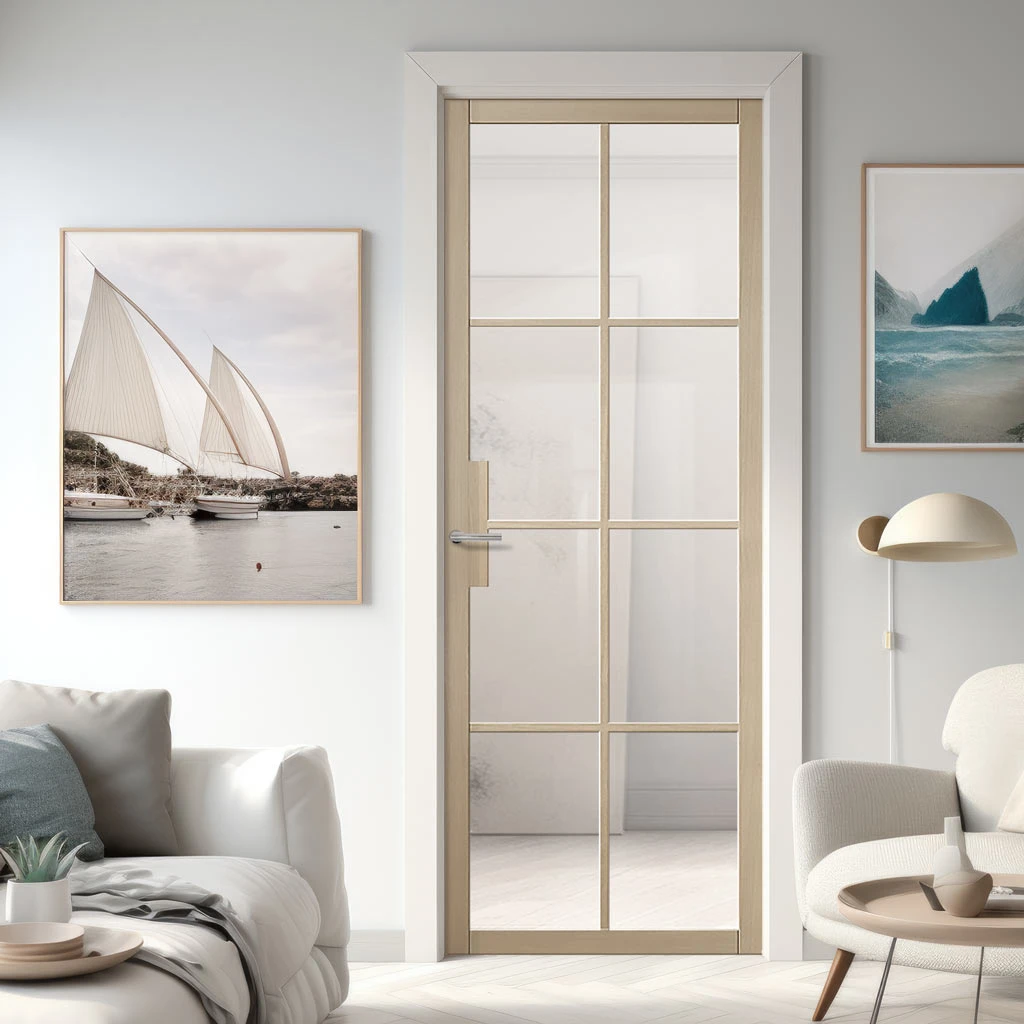 Malvern Blonde Oak Internal Door - Clear Glass - Prefinished 1 Malvern Blonde Oak Internal Door - Clear Glass - Prefinished