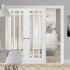 ThruEasi White Room Divider - Manhattan Bevelled Clear Glass Primed Door Pair With Full Glass Side