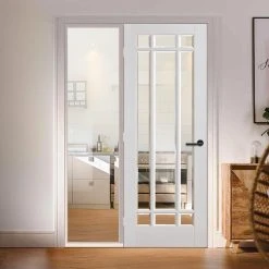 ThruEasi White Room Divider - Manhattan Bevelled Clear Glass Primed Door With Full Glass Side
