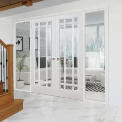 ThruEasi White Room Divider - Manhattan Bevelled Clear Glass Primed Door Pair With Full Glass Sides