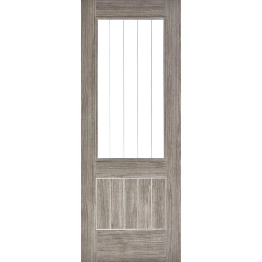 Saturn Tubular Stainless Steel Sliding Track & Laminate Mexicano Light Grey Door - Etched Clear Glass - Prefinished 2 Saturn Tubular Stainless Steel Sliding Track & Laminate Mexicano Light Grey Door - Etched Clear Glass - Prefinished - Image 2