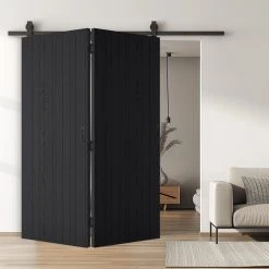 SpaceEasi Top Mounted Black Folding Track & Double Door - Laminate Montreal Black Door - Prefinished