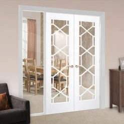 ThruEasi White Room Divider - Orly Clear Glass Primed Door Pair With Full Glass Side