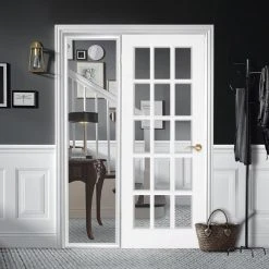 ThruEasi White Room Divider - SA 15L Clear Glass Primed Door With Full Glass Side