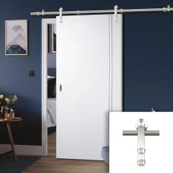 Saturn Tubular Stainless Steel Sliding Track & Sierra Blanco Flush Door - White Painted