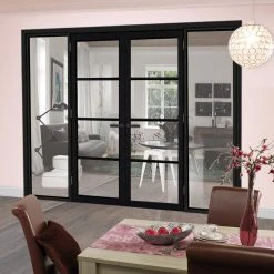 ThruEasi Room Divider - Soho 4 Pane Charcoal Clear Glass - Prefinished Door Pair With Full Glass Sides