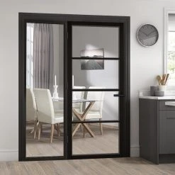 ThruEasi Black Room Divider - Soho 4 Pane Primed Clear Glass Unfinished Door With Full Glass Side