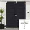 Saturn Tubular Stainless Steel Sliding Track & Soho 4 Panel Charcoal Double Door - Prefinished
