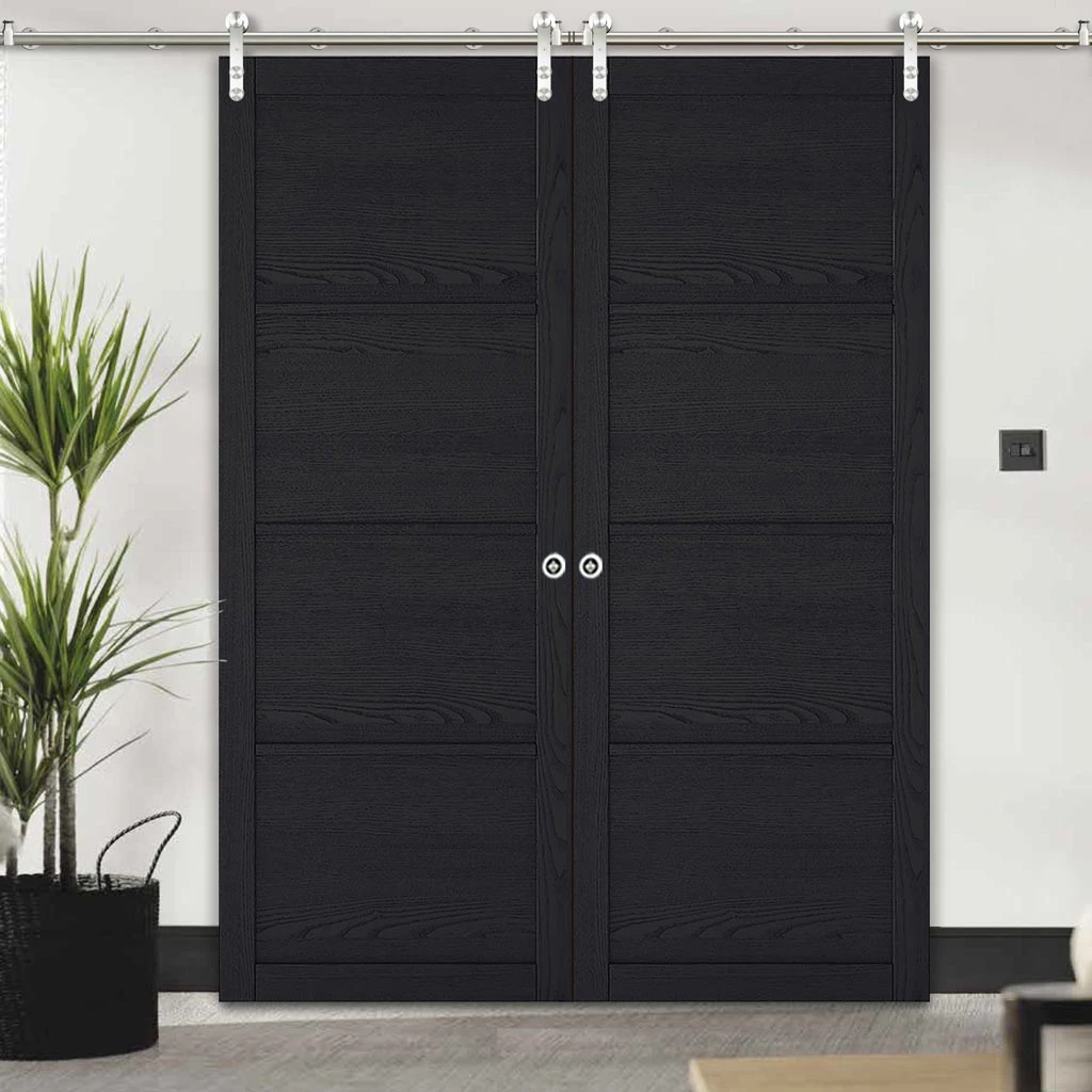Saturn Tubular Stainless Steel Sliding Track & Soho 4 Panel Charcoal Double Door - Prefinished 2 Saturn Tubular Stainless Steel Sliding Track & Soho 4 Panel Charcoal Double Door - Prefinished - Image 2