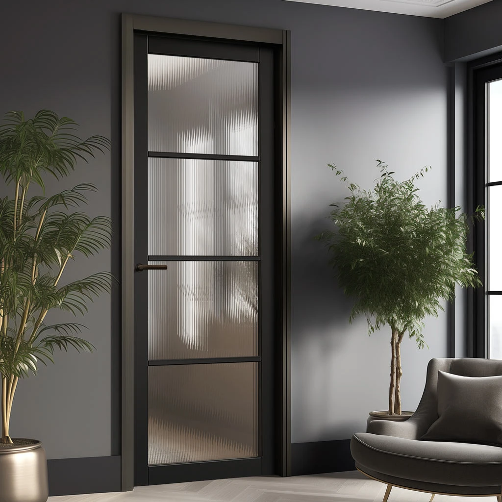 Soho Black Internal Door- Clear Reeded Glass - Prefinished 1 Soho Black Internal Door- Clear Reeded Glass - Prefinished