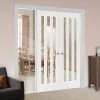 ThruEasi White Room Divider - Utah 3 Pane Clear Glass Primed Door Pair With Full Glass Side