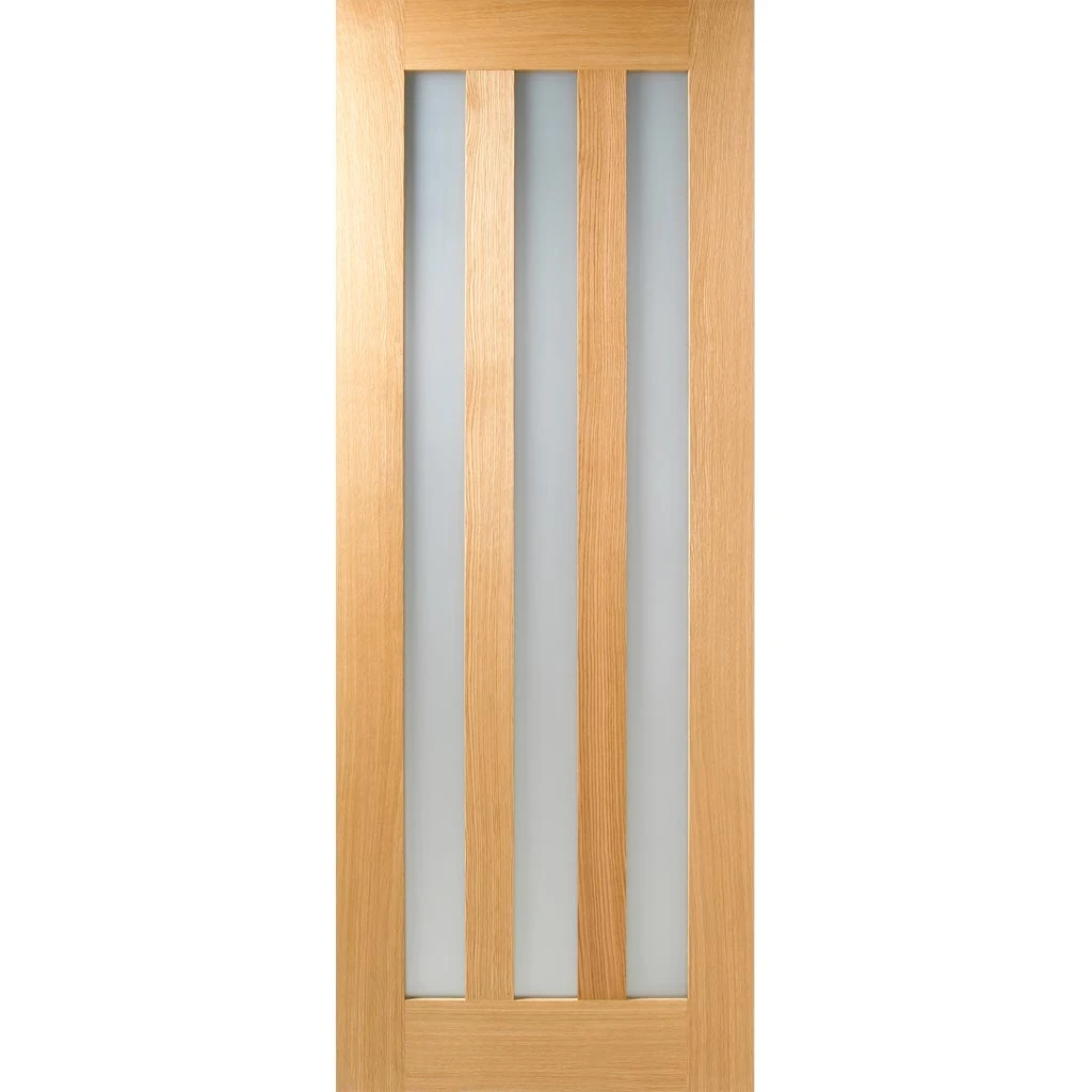 Saturn Tubular Stainless Steel Sliding Track & Utah 3 Pane Oak Door - Frosted Glass - Unfinished 2 Saturn Tubular Stainless Steel Sliding Track & Utah 3 Pane Oak Door - Frosted Glass - Unfinished - Image 2