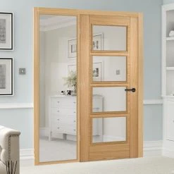 ThruEasi Oak Room Divider - Vancouver 4 Pane Prefinished Door With Full Glass Side