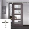 Saturn Tubular Stainless Steel Sliding Track & Vancouver 4 Pane Ash Grey Door - Clear Glass - Prefinished