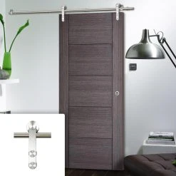 Saturn Tubular Stainless Steel Sliding Track & Vancouver Flush Ash Grey Door - Prefinished