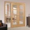 ThruEasi Oak Room Divider - Vancouver 4 Pane Clear Glass Prefinished Door Pair With Full Glass Side